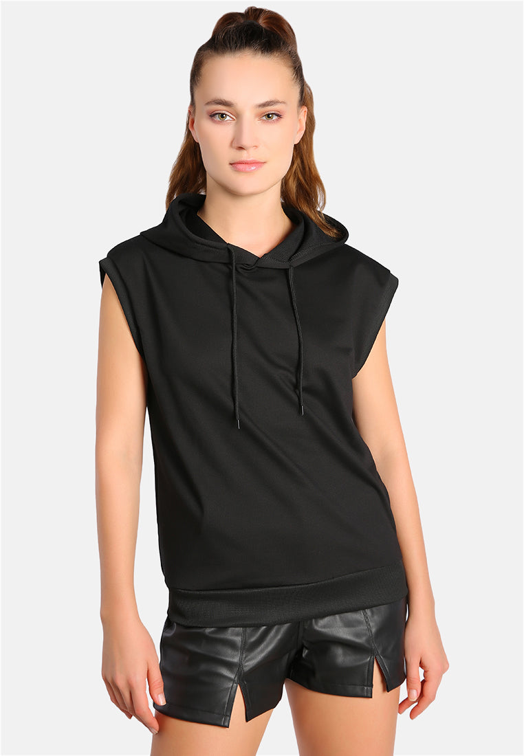 solid cap sleeve hoodie#color_black