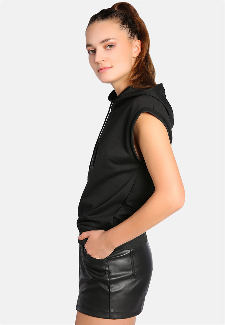 solid cap sleeve hoodie#color_black