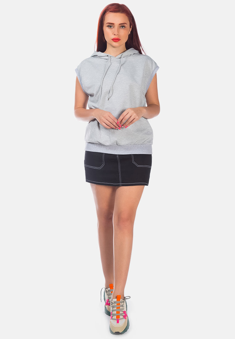 solid cap sleeve hoodie#color_grey
