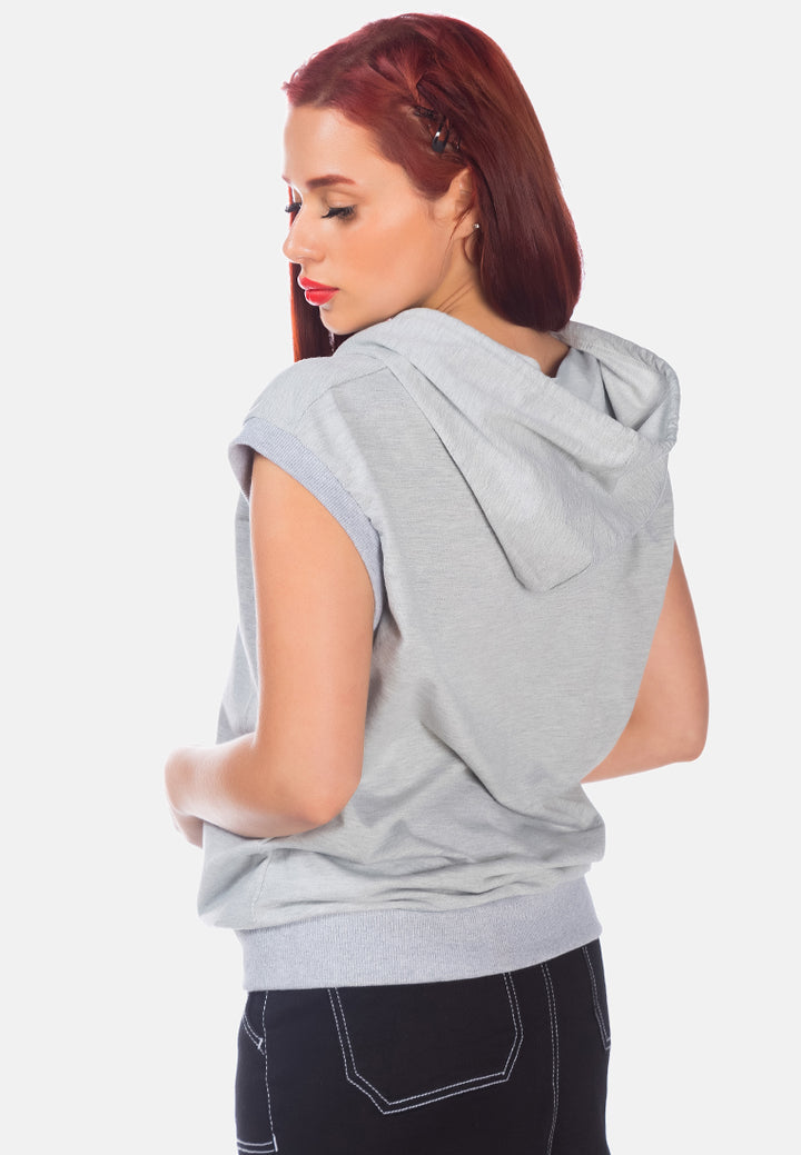 solid cap sleeve hoodie#color_grey
