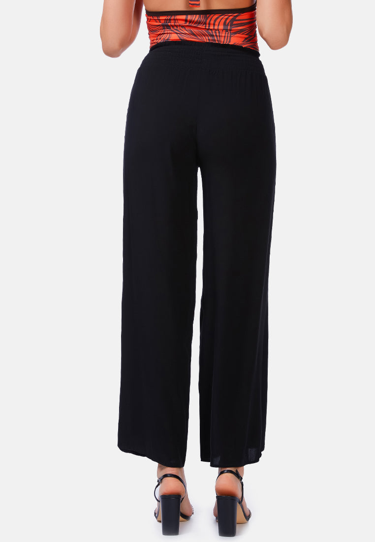 Solid high rise straight pants#color_black
