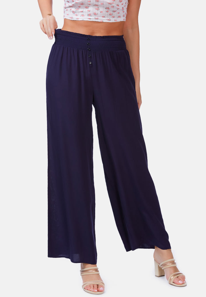 Solid high rise straight pants#color_navy