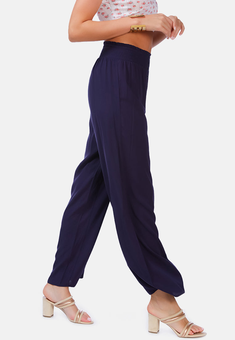 Solid high rise straight pants#color_navy