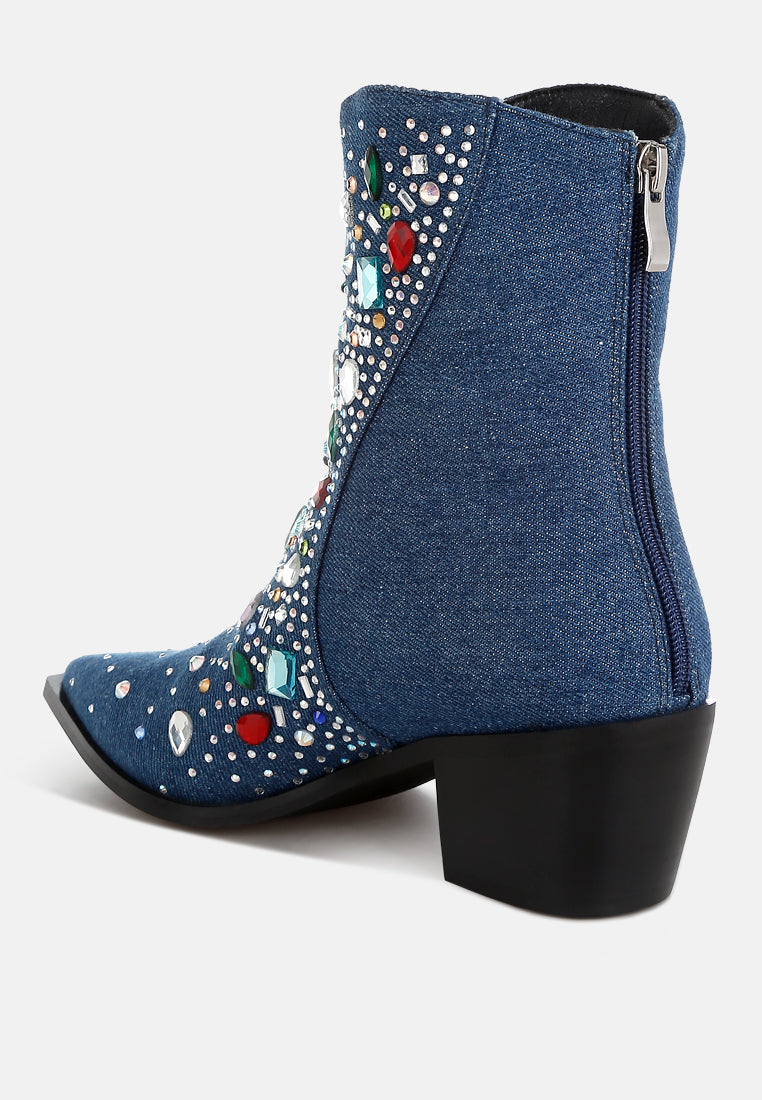 starlit multi color stones embellished boots#color_dark-blue