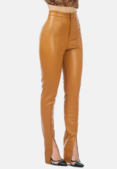 street bombshell faux leather pants#color_camel