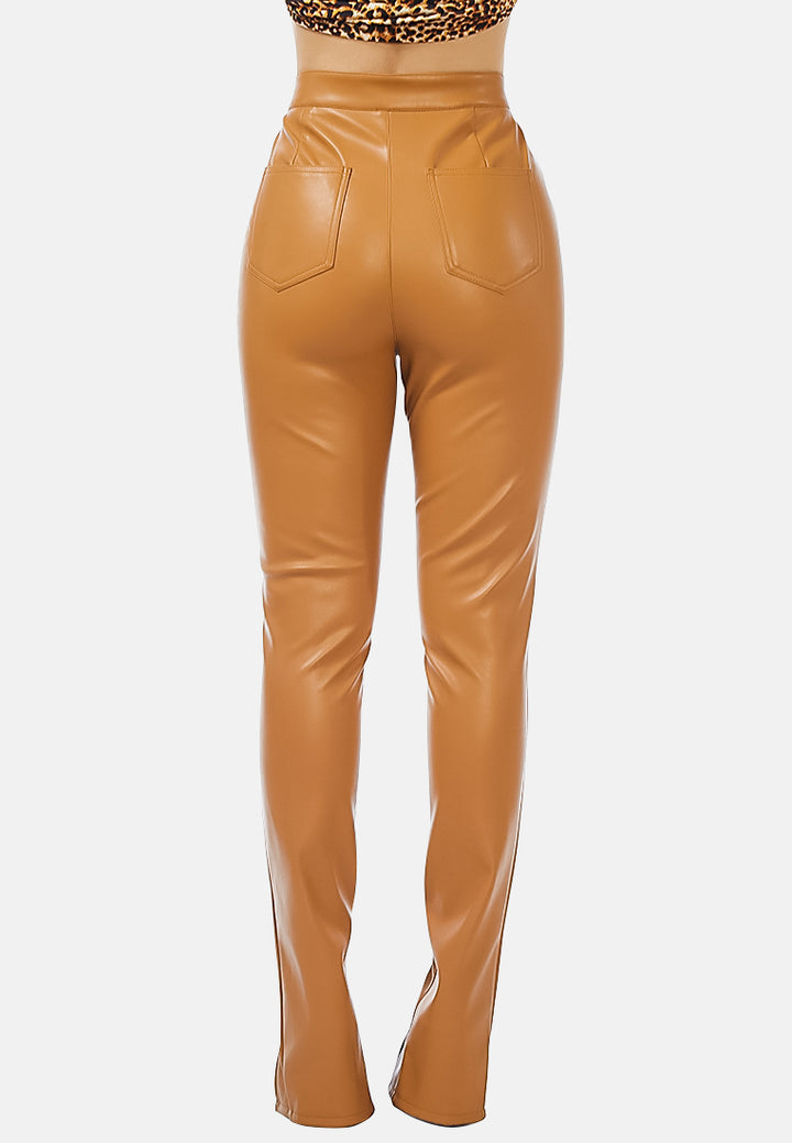 street bombshell faux leather pants#color_camel