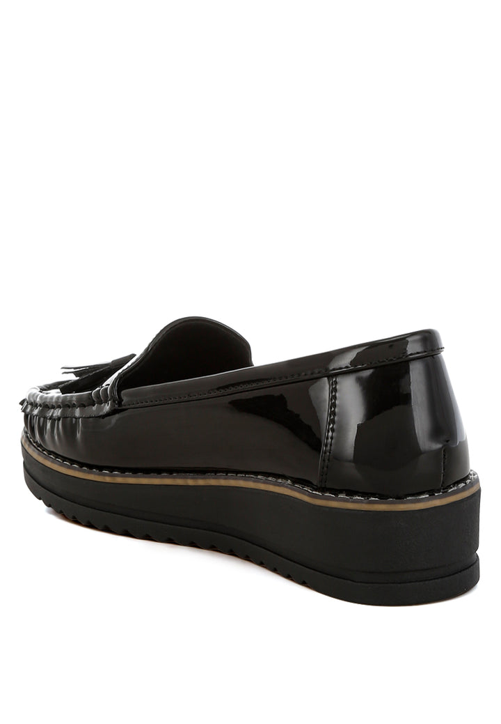 strelka tassel detail flatform loafers#color_black