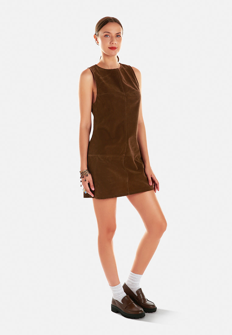 structured seam detail sleeveless shift dress by ft#color_tan