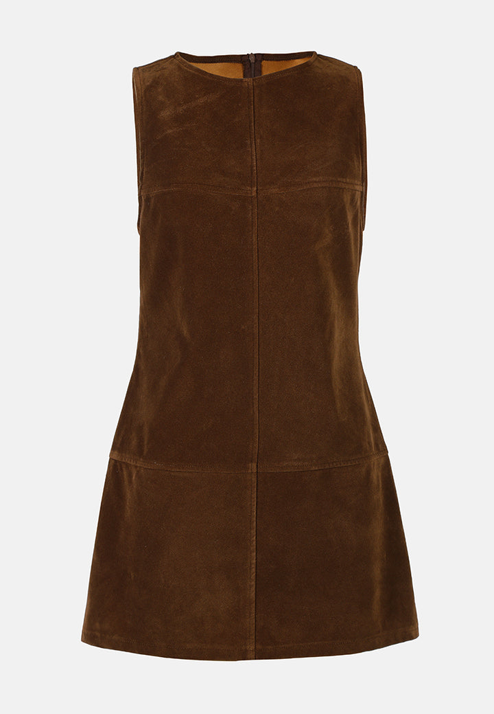 structured seam detail sleeveless shift dress by ruw#color_tan