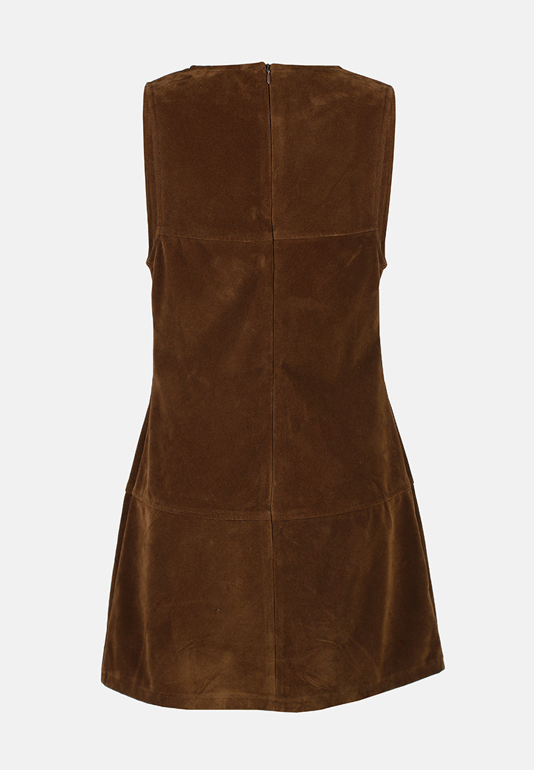 structured seam detail sleeveless shift dress by ruw#color_tan