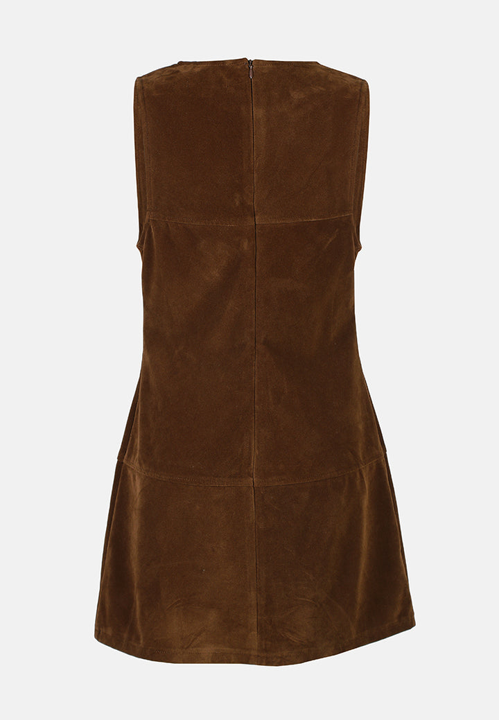 structured seam detail sleeveless shift dress by ft#color_tan