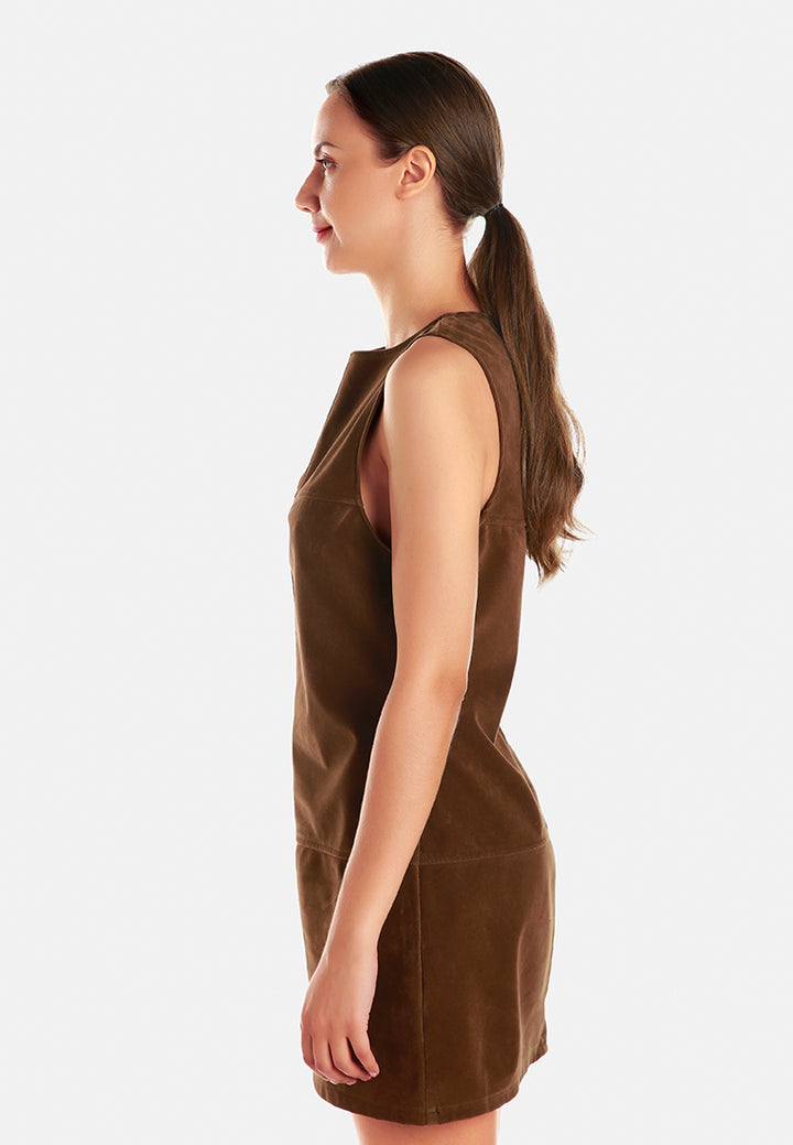 structured seam detail sleeveless shift dress by ft#color_tan
