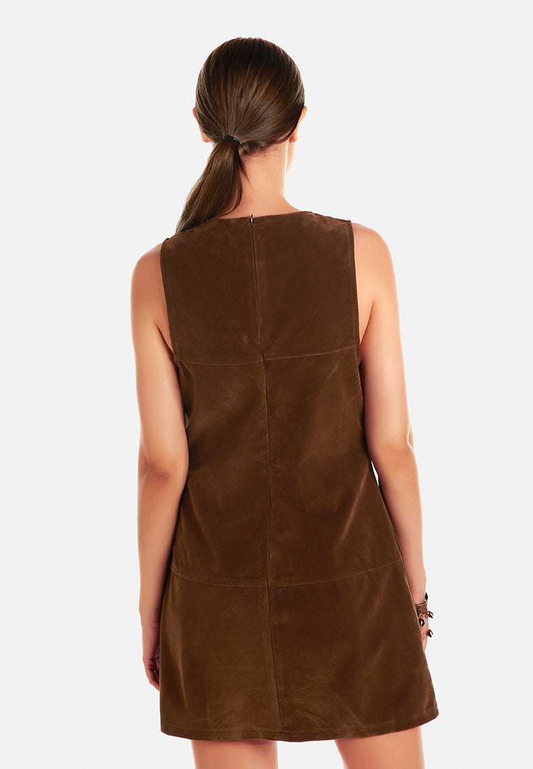 structured seam detail sleeveless shift dress by ft#color_tan