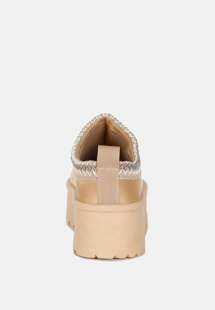 embroidered platform fur classic slip-on by ruw#color_beige