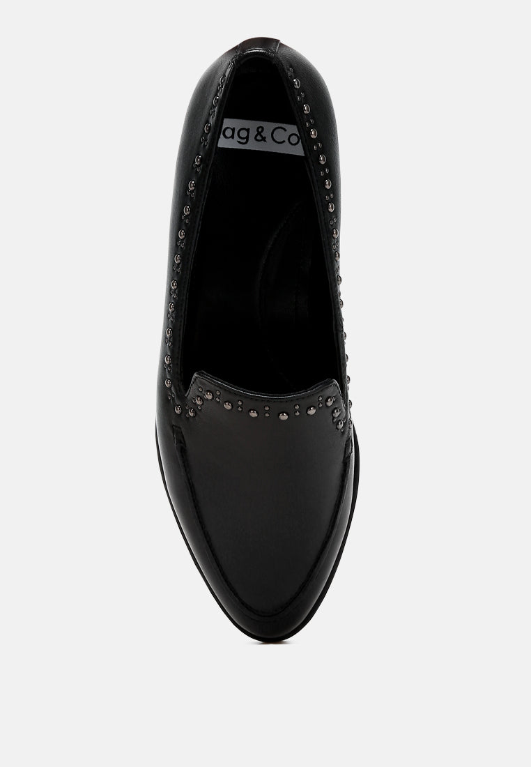 studs embellished leather loafers by ruw#color_black