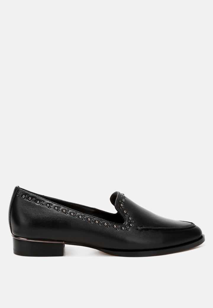 studs embellished leather loafers by ruw#color_black