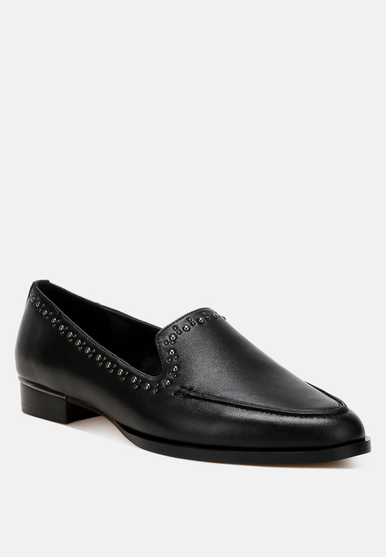 studs embellished leather loafers by ruw#color_black