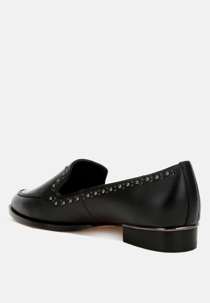 studs embellished leather loafers by ruw#color_black