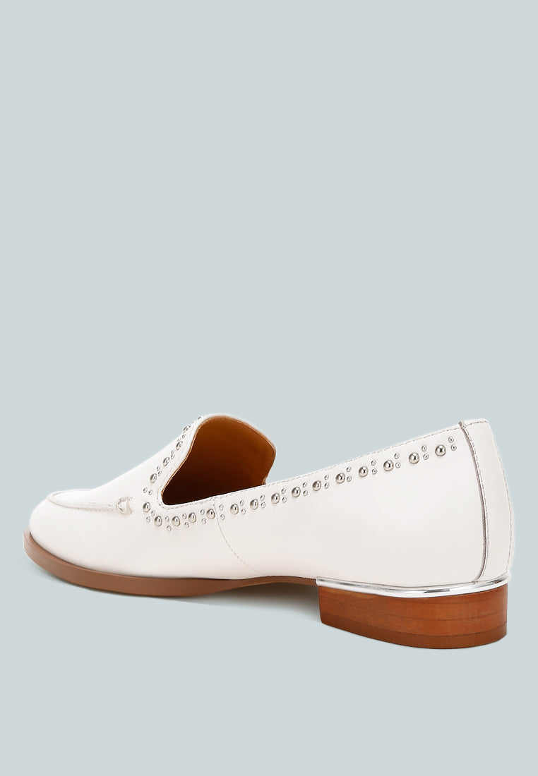 studs embellished leather loafers by ruw#color_off-white