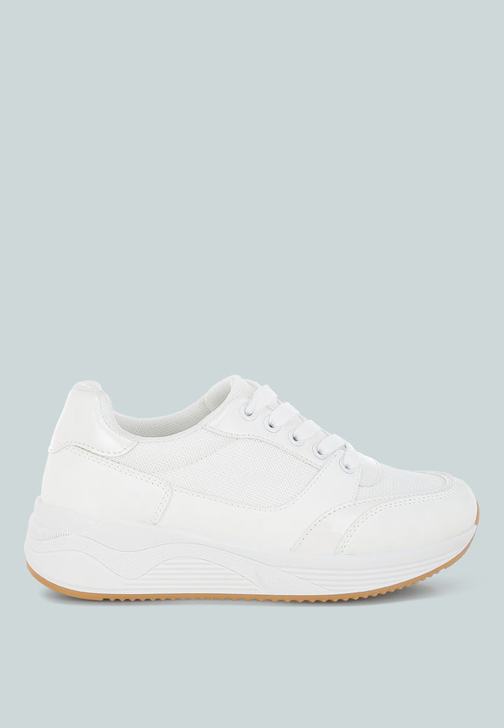subasa chunky mesh lace up sneakers#color_white