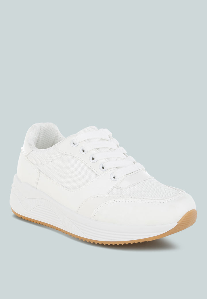 subasa chunky mesh lace up sneakers#color_white
