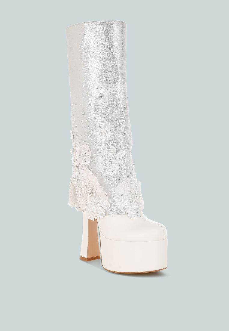 sundra floral applique platform heeled boots#color_white