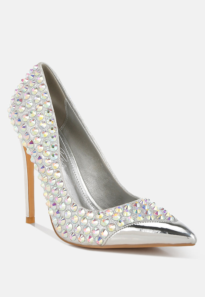 super fan diamante embellished stiletto pumps#color_silver