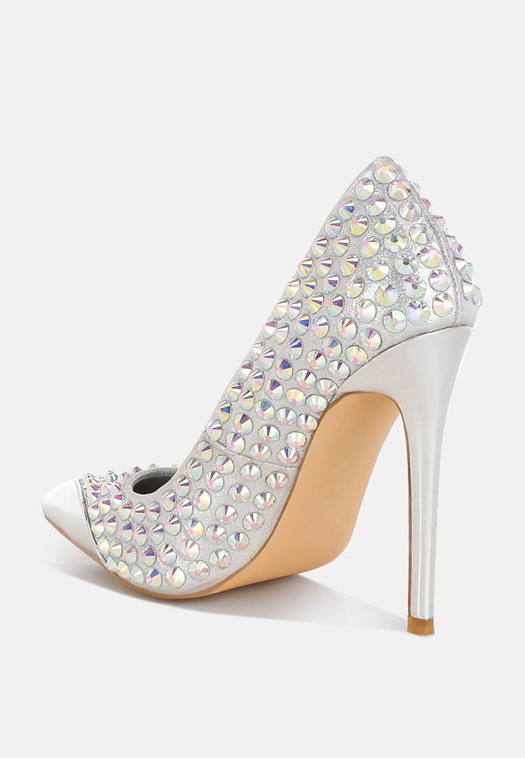 super fan diamante embellished stiletto pumps#color_silver