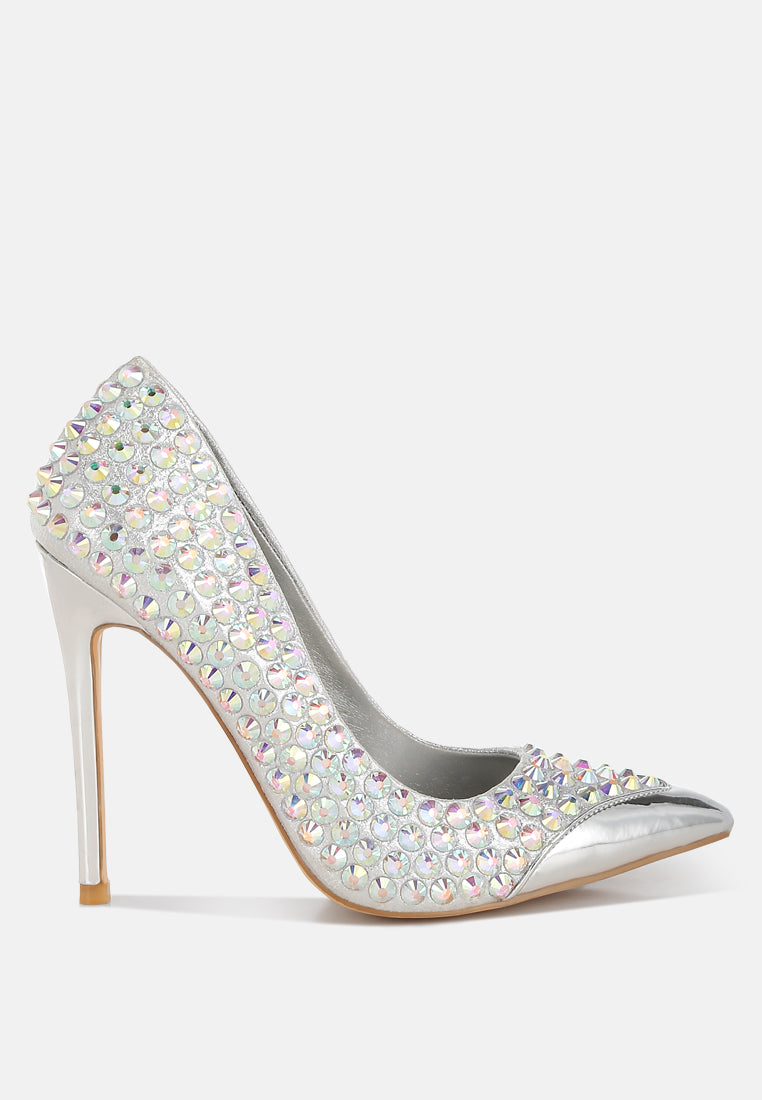 super fan diamante embellished stiletto pumps#color_silver