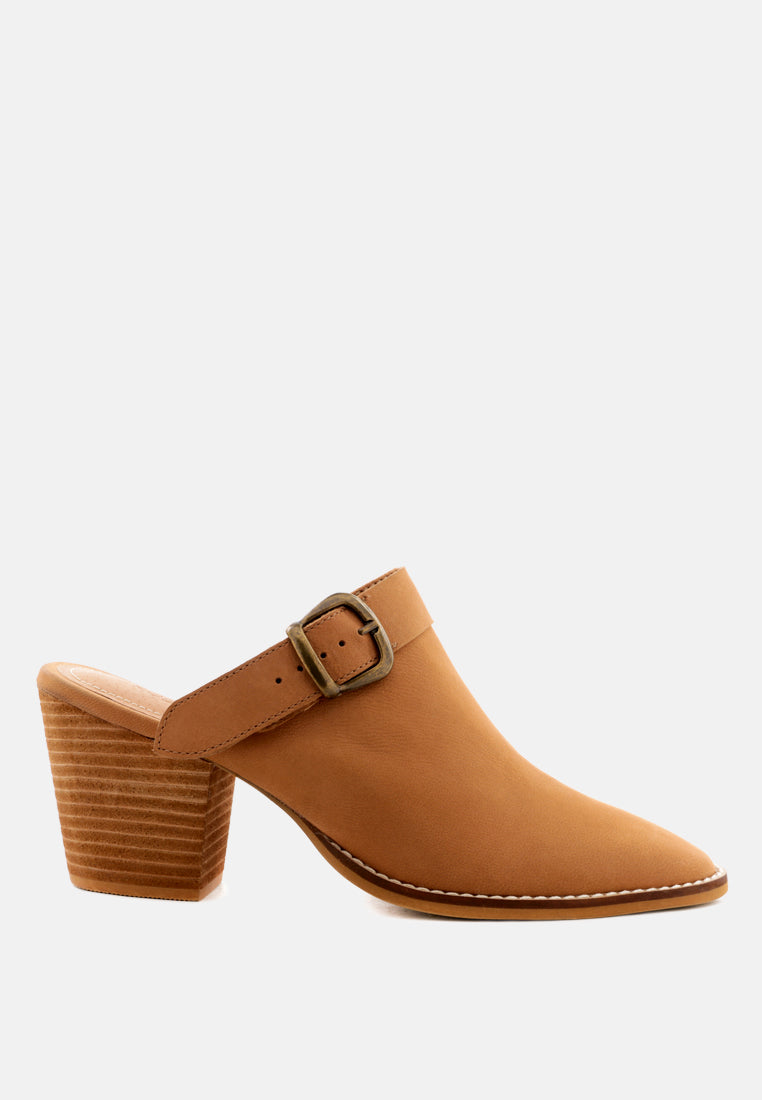 tarrah stacked heel mules with adjustable buckle#color_tan