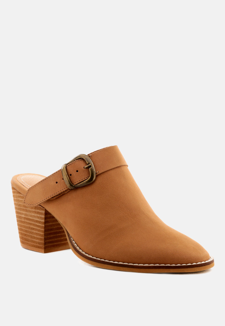 tarrah stacked heel mules with adjustable buckle#color_tan