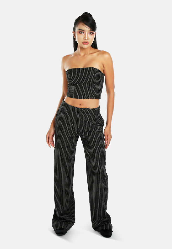 tailored glitter pinstripe bandeau top by ruw#color_black