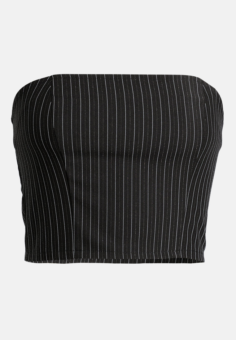 tailored glitter pinstripe bandeau top by ruw#color_black