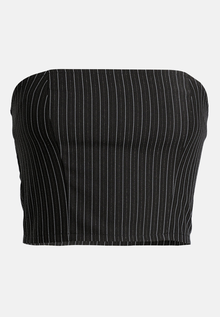 tailored glitter pinstripe bandeau top by ruw#color_black