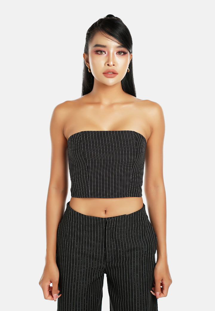 tailored glitter pinstripe bandeau top by ruw#color_black