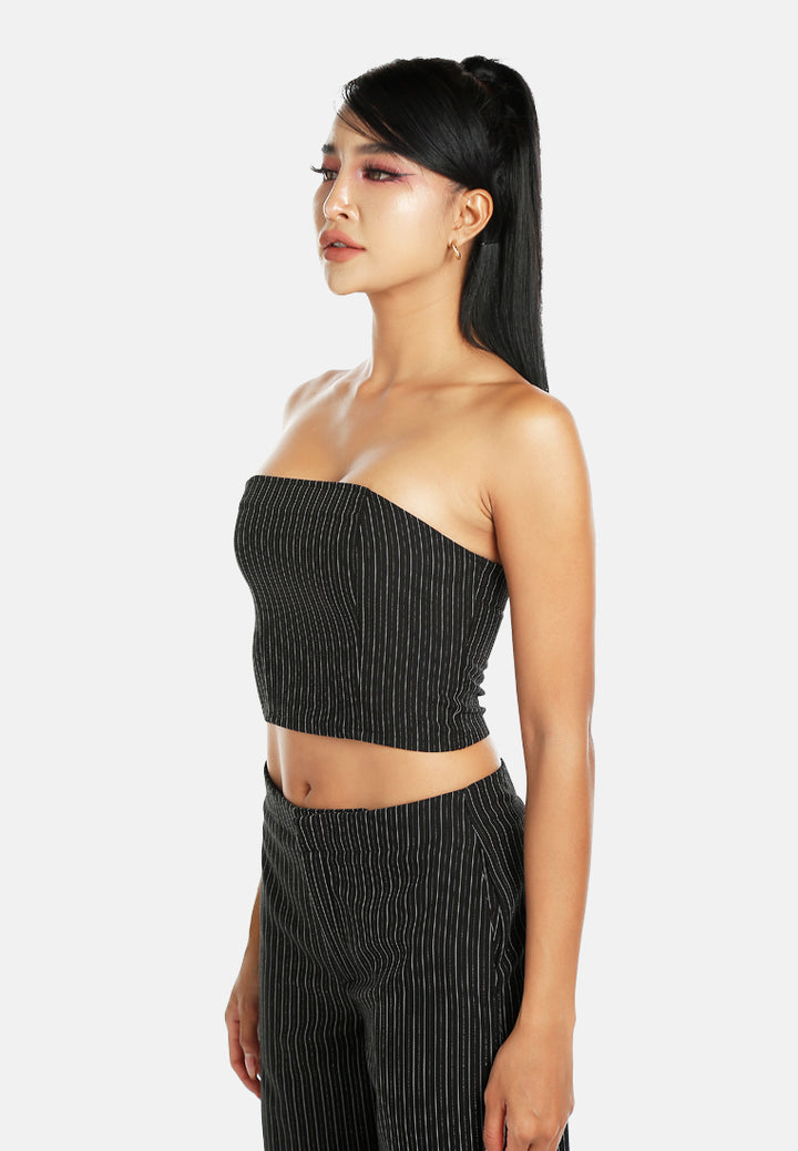 tailored glitter pinstripe bandeau top by ruw#color_black