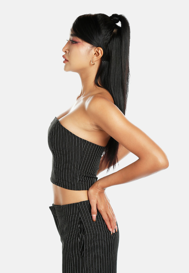 tailored glitter pinstripe bandeau top by ruw#color_black