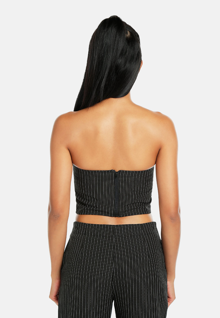 tailored glitter pinstripe bandeau top by ruw#color_black