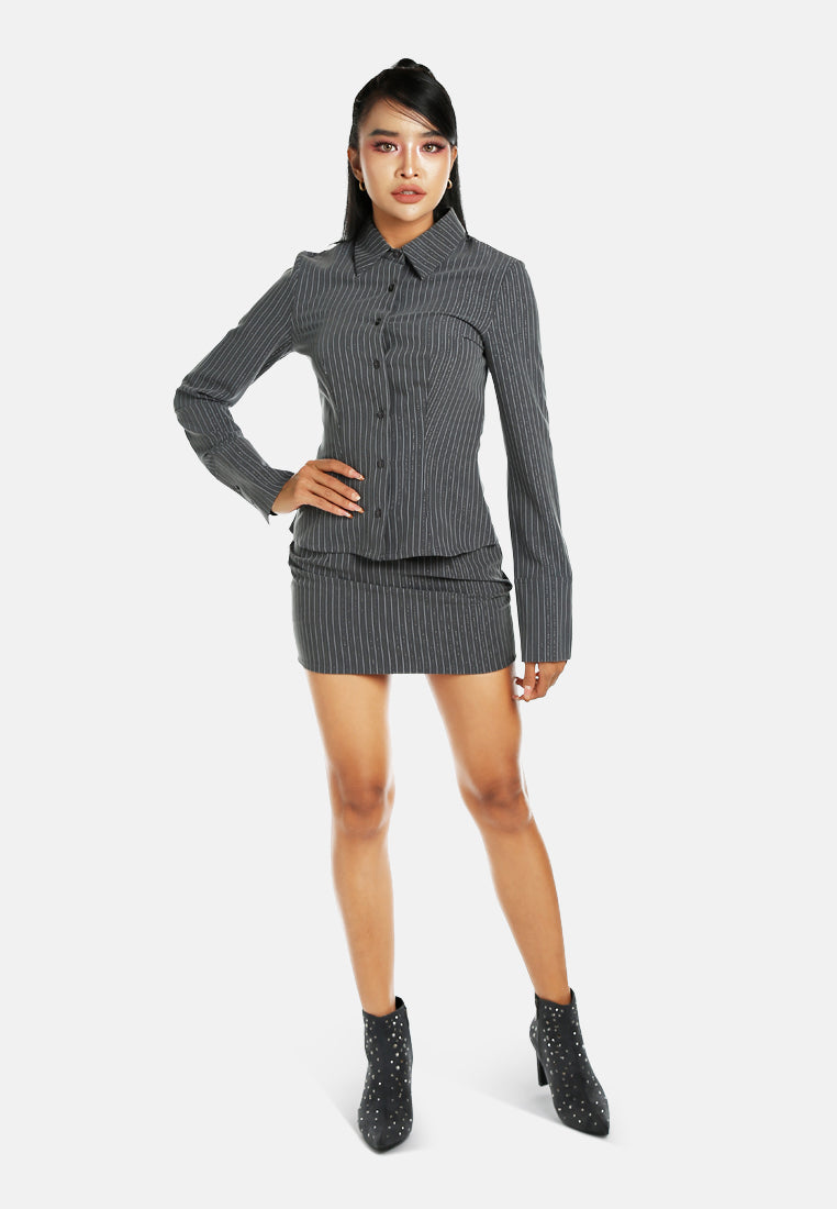 tailored glitter pinstripe button-down shirt#color_black