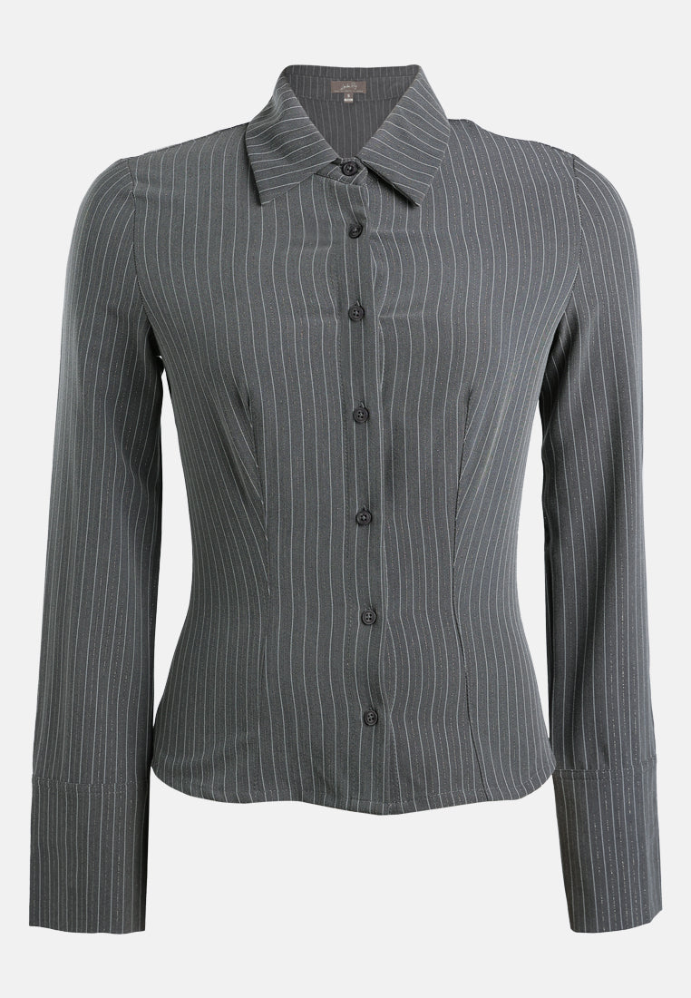 tailored glitter pinstripe button-down shirt#color_black
