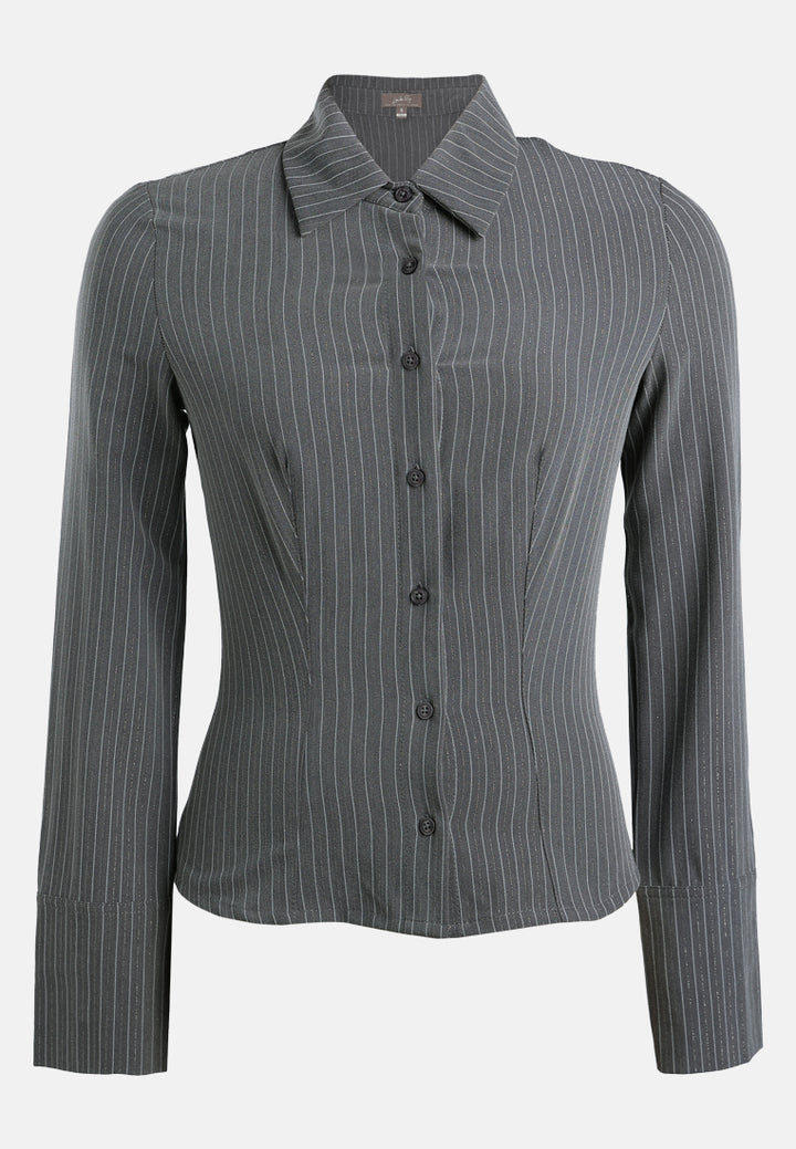 tailored glitter pinstripe button-down shirt#color_black