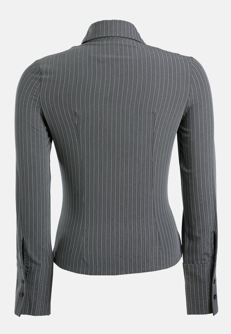 tailored glitter pinstripe button-down shirt#color_black