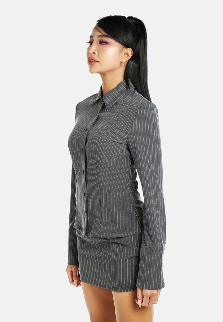 tailored glitter pinstripe button-down shirt#color_black