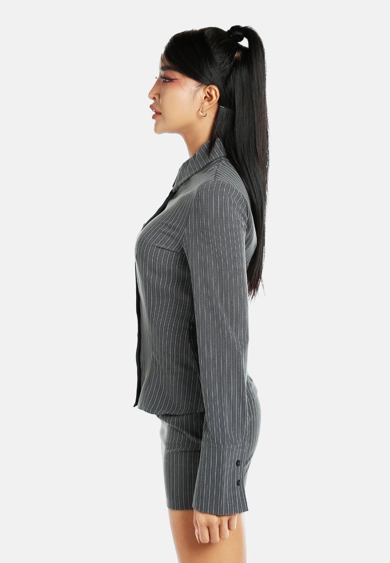 tailored glitter pinstripe button-down shirt#color_black