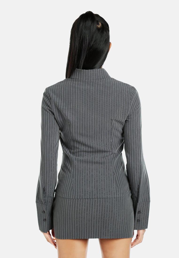 tailored glitter pinstripe button-down shirt#color_black