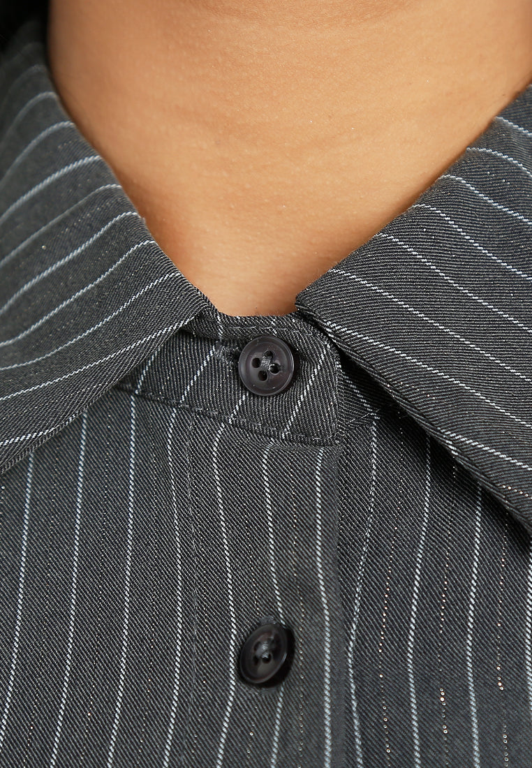 tailored glitter pinstripe button-down shirt#color_black