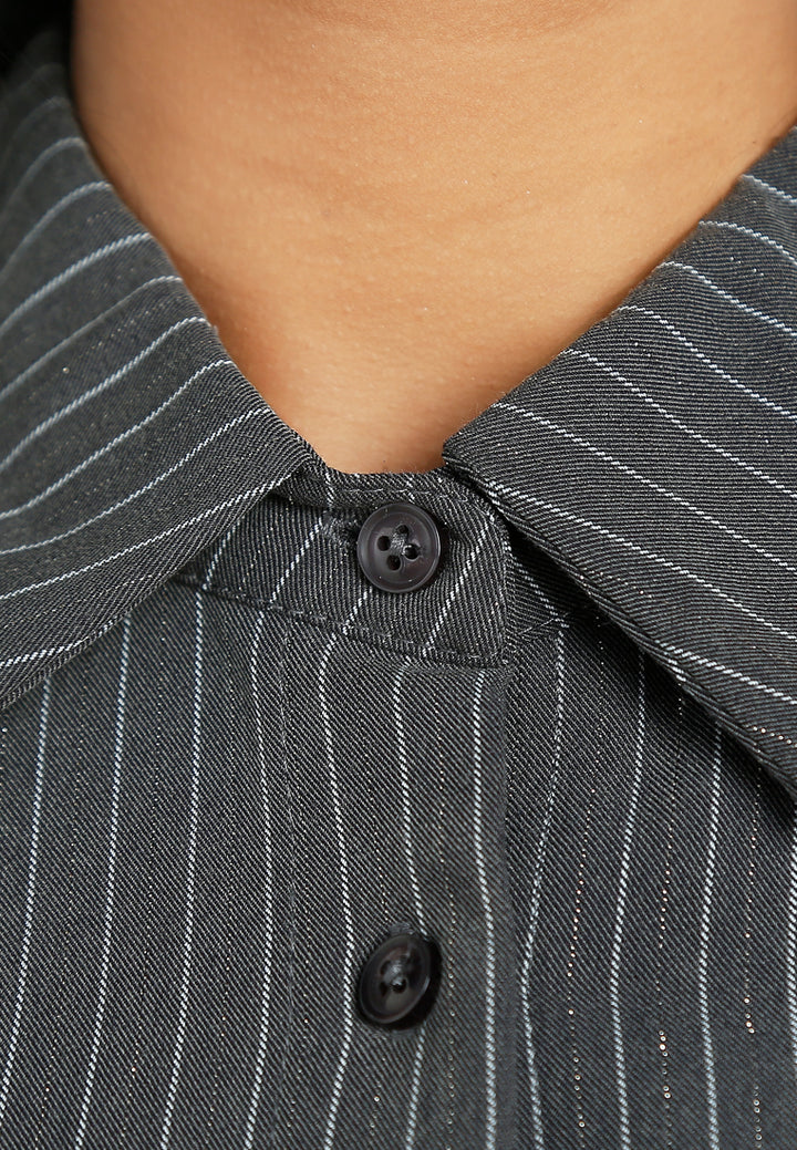 tailored glitter pinstripe button-down shirt#color_black