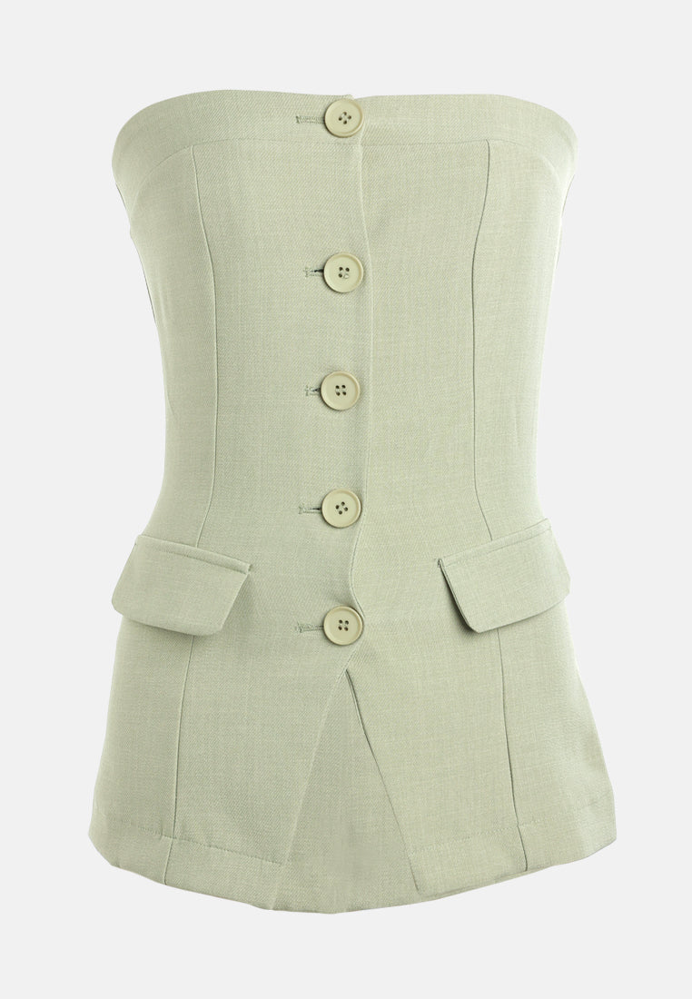 tailored woven button-down corset top#color_sage