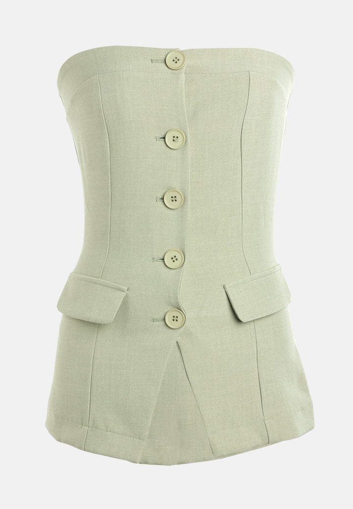 tailored woven button-down corset top#color_sage