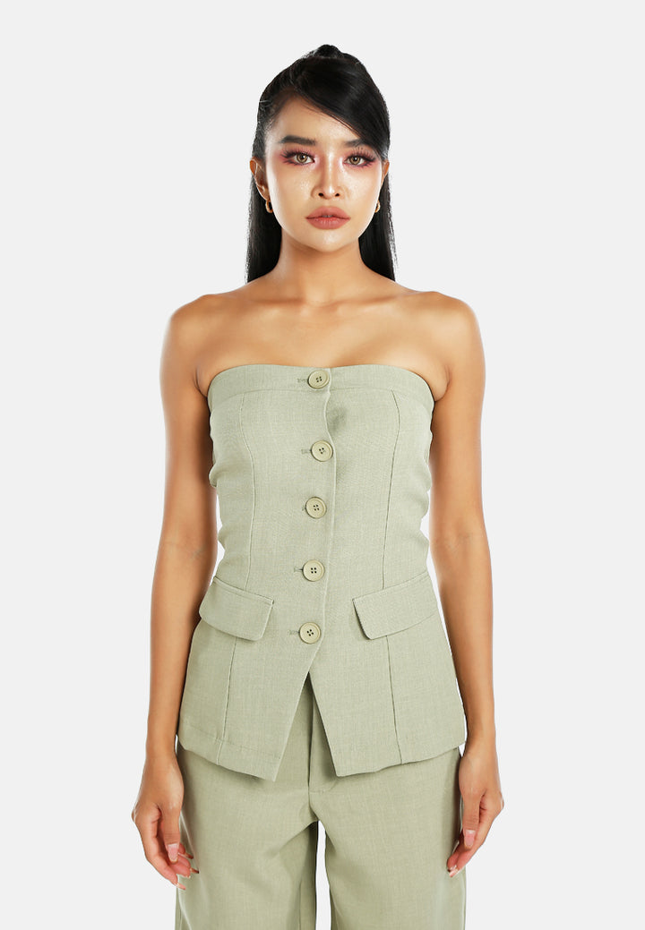 tailored woven button-down corset top#color_sage